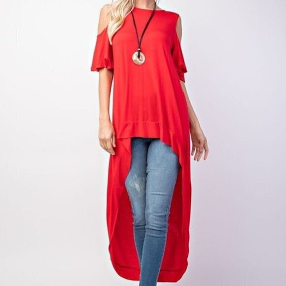 Rae Mode Hi Low Cold Shoulder Top in Beige Tan Neutral Viscose Modal Span Soft L - Picture 7 of 11